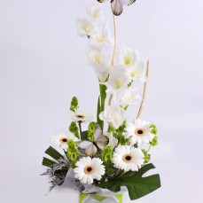 Delicate white blooms with butterflies.